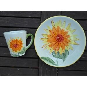 Dansk Handpainted Sunflower Mug and‎ Plate Set, Tropical Swirls
